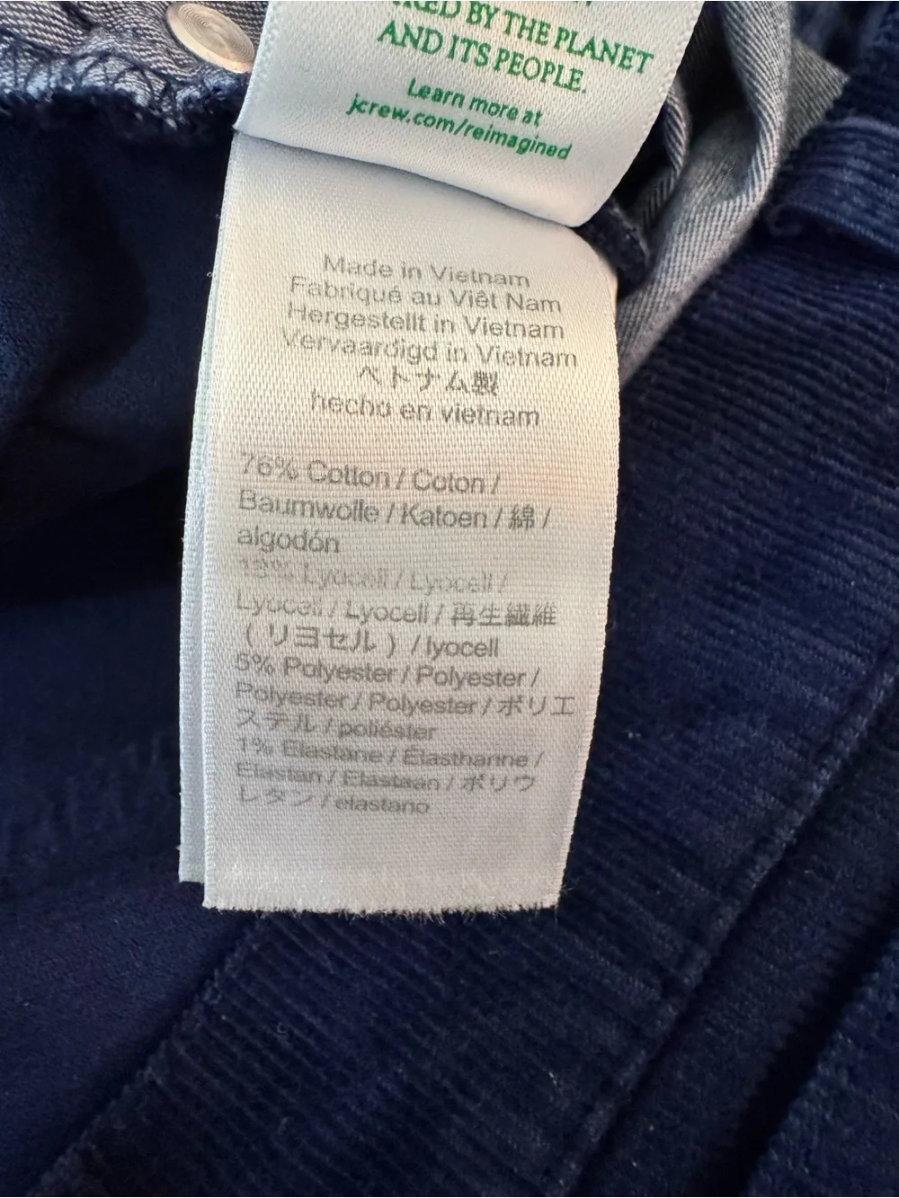 J. Crew Women's Navy Vintage Slim Straight Corduroy Pants